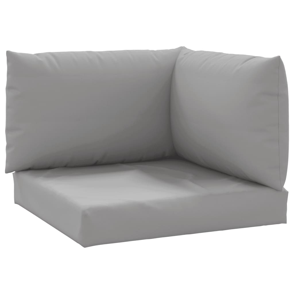 Gray Oxford fabric pallet cushions set of three, including seat, back, and side pieces.