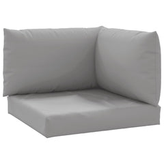 Gray Oxford fabric pallet cushions set of three, including seat, back, and side pieces.