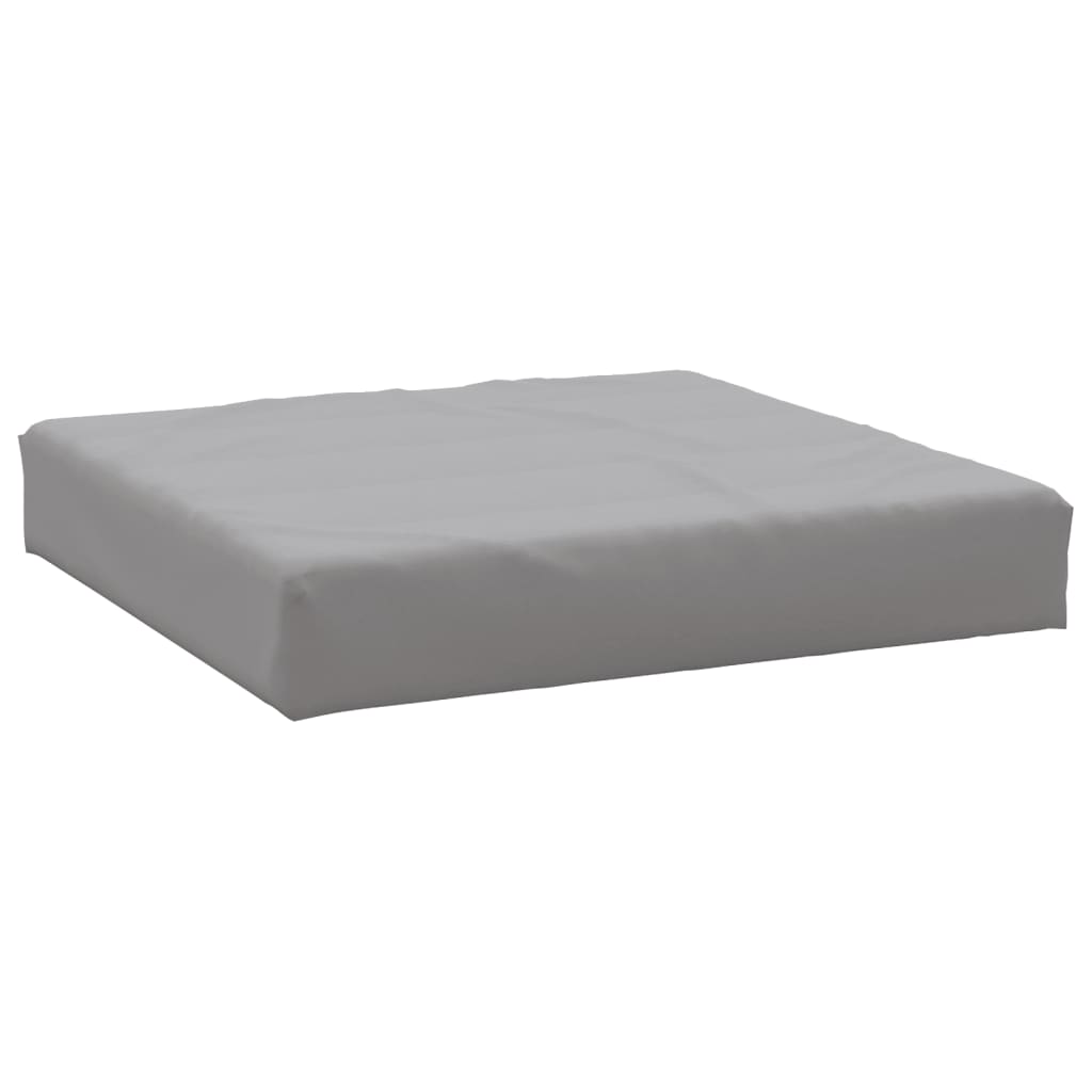 Set of three gray Oxford fabric pallet cushions, including seat, back, and side.
