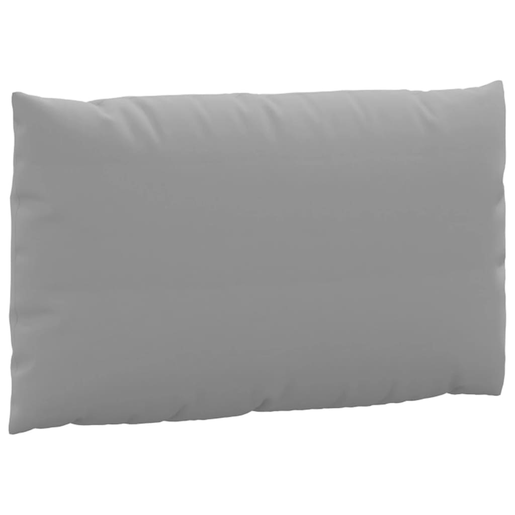 Set of three gray Oxford fabric cushions for pallet furniture, including seat, back, and side.