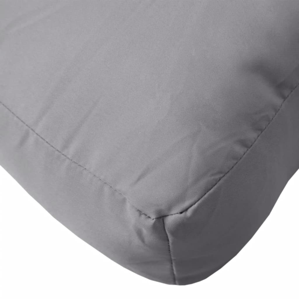 Set of three gray Oxford fabric cushions for pallet furniture, including seat, back, and side.