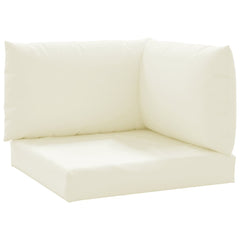 A 3-piece set of cream white Oxford fabric pallet cushions, including seat, back, and side pieces.