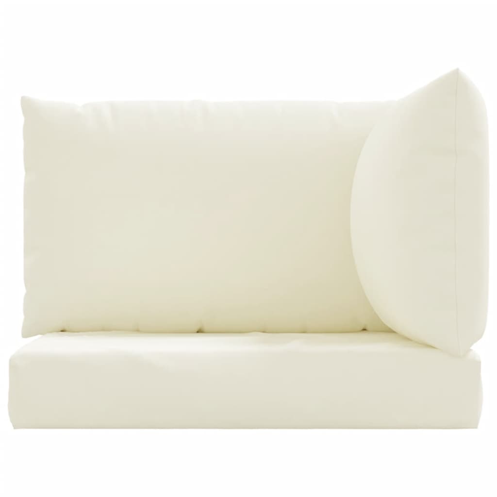 3-piece cream white Oxford fabric pallet cushions set with seat, back, and side pillows.