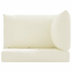 3-piece cream white Oxford fabric pallet cushions set with seat, back, and side pillows.