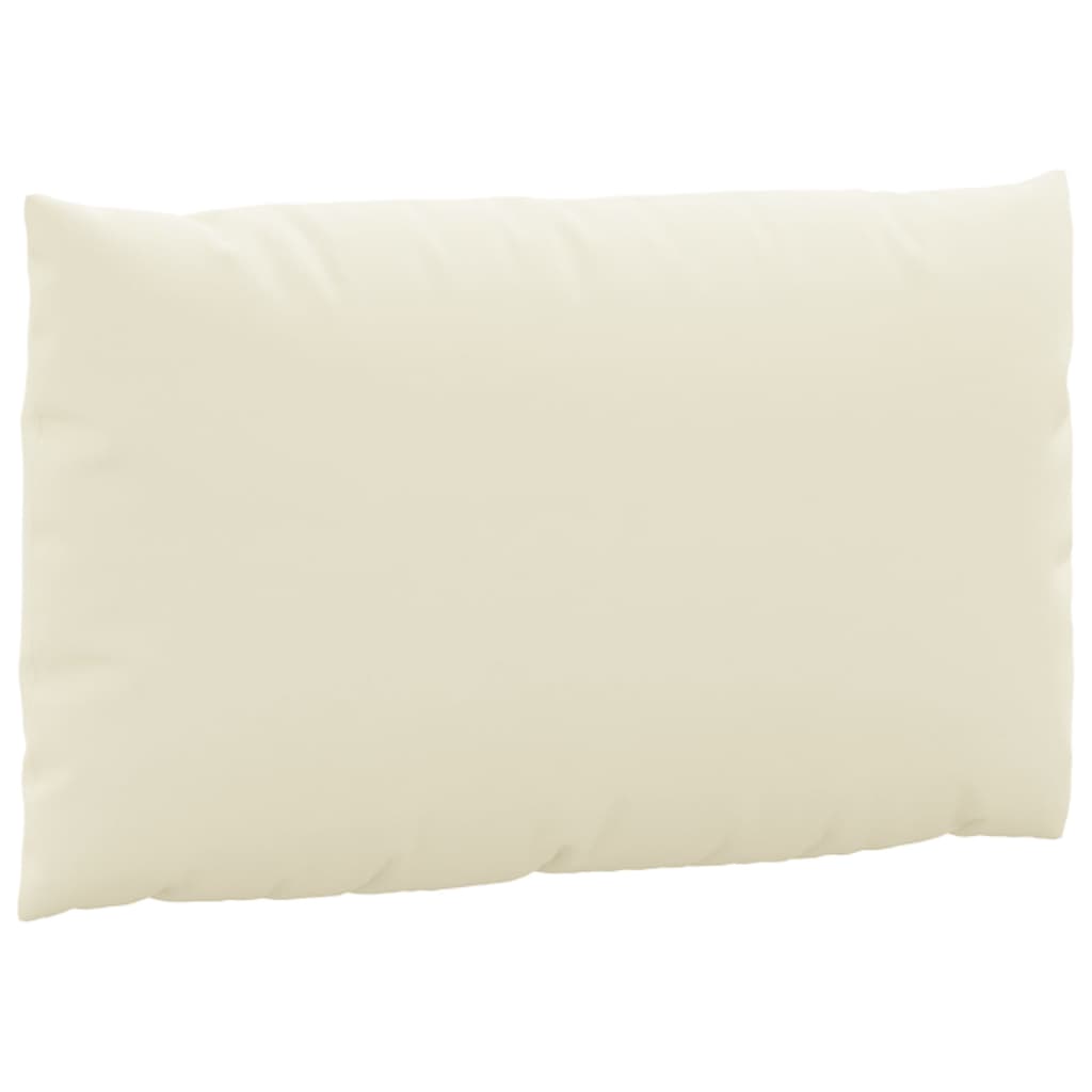 A 3-piece set of cream white Oxford fabric cushions for pallets, including seat, back, and side.