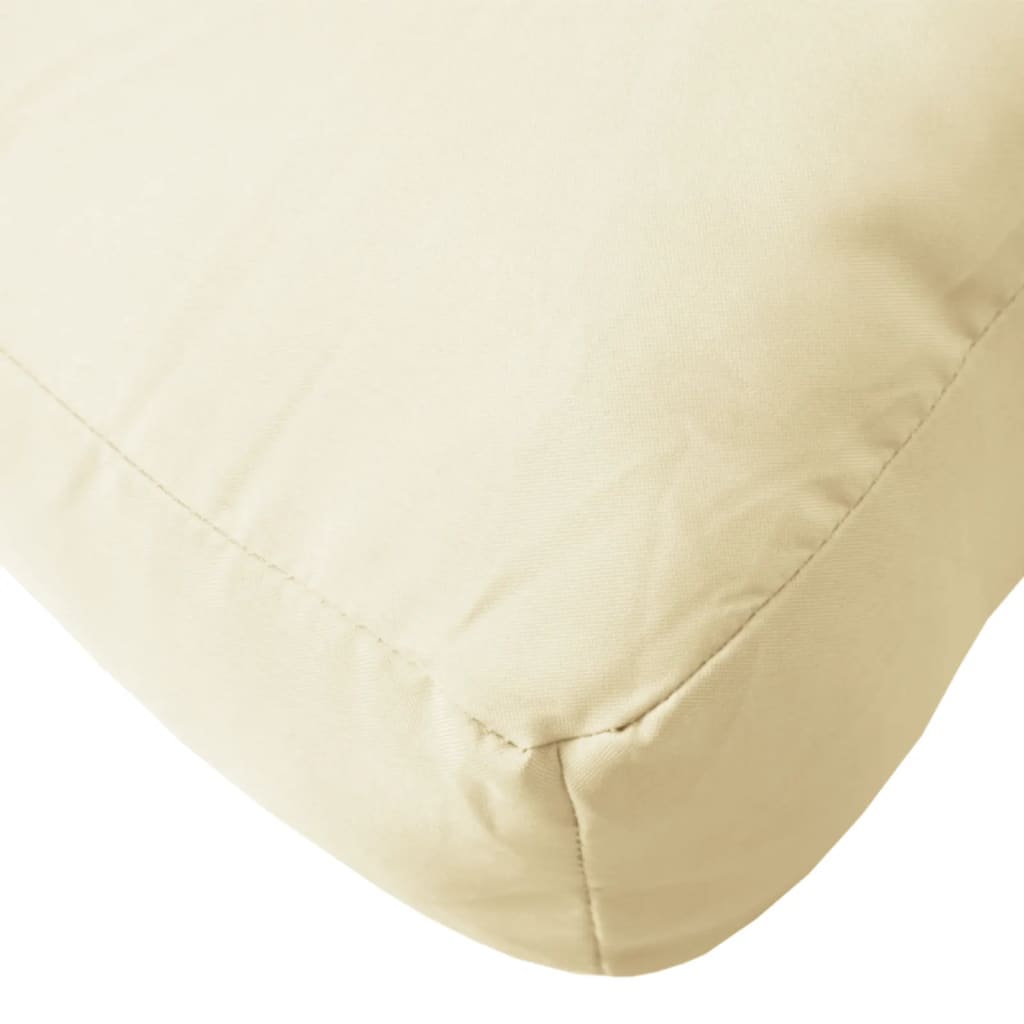 Cream white Oxford fabric pallet cushions in a 3-piece set.