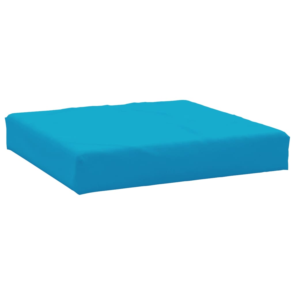 A light blue square pallet cushion is shown from a slightly elevated angle.