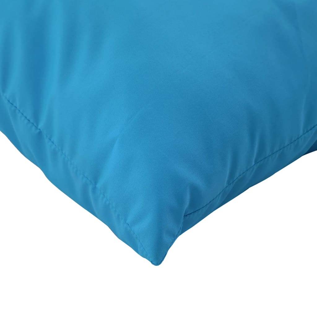 A light blue oxford fabric cushion with visible stitching along the edge.