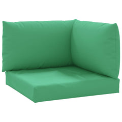 Three green Oxford fabric cushions forming an L-shaped pallet set.