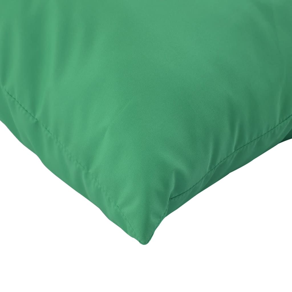 Green Oxford fabric pallet cushion corner with visible stitching and smooth texture.
