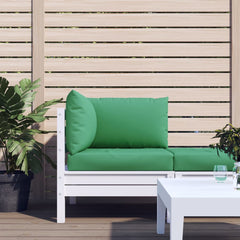Three-piece green Oxford fabric pallet cushion set with seat, back, and side cushions.