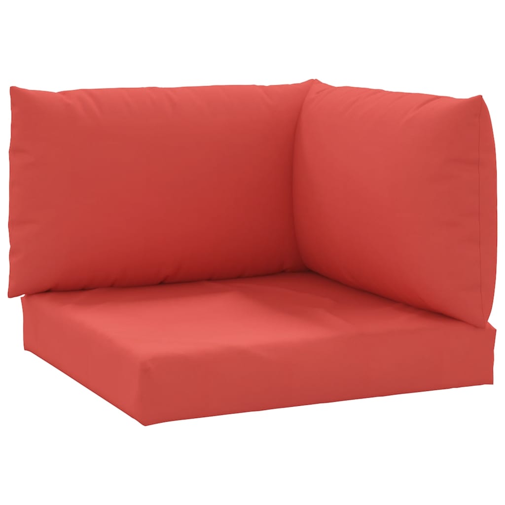 Red Oxford fabric pallet cushions set of three, including seat, back, and side pieces.