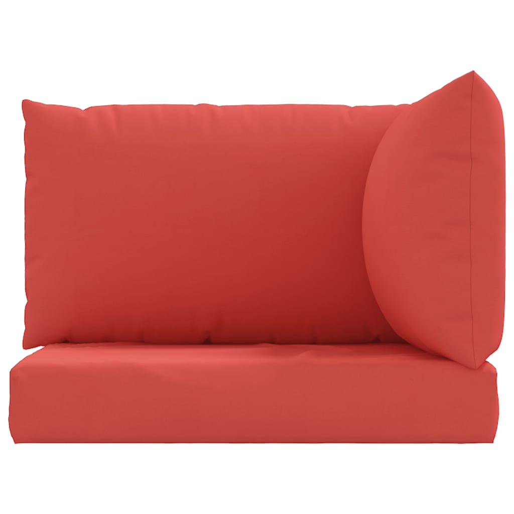Set of three red Oxford fabric cushions for pallet sofas, including seat, back, and side.