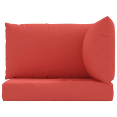 Set of three red Oxford fabric cushions for pallet sofas, including seat, back, and side.