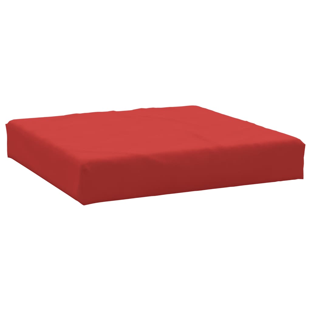 A set of three rectangular red Oxford fabric pallet cushions.