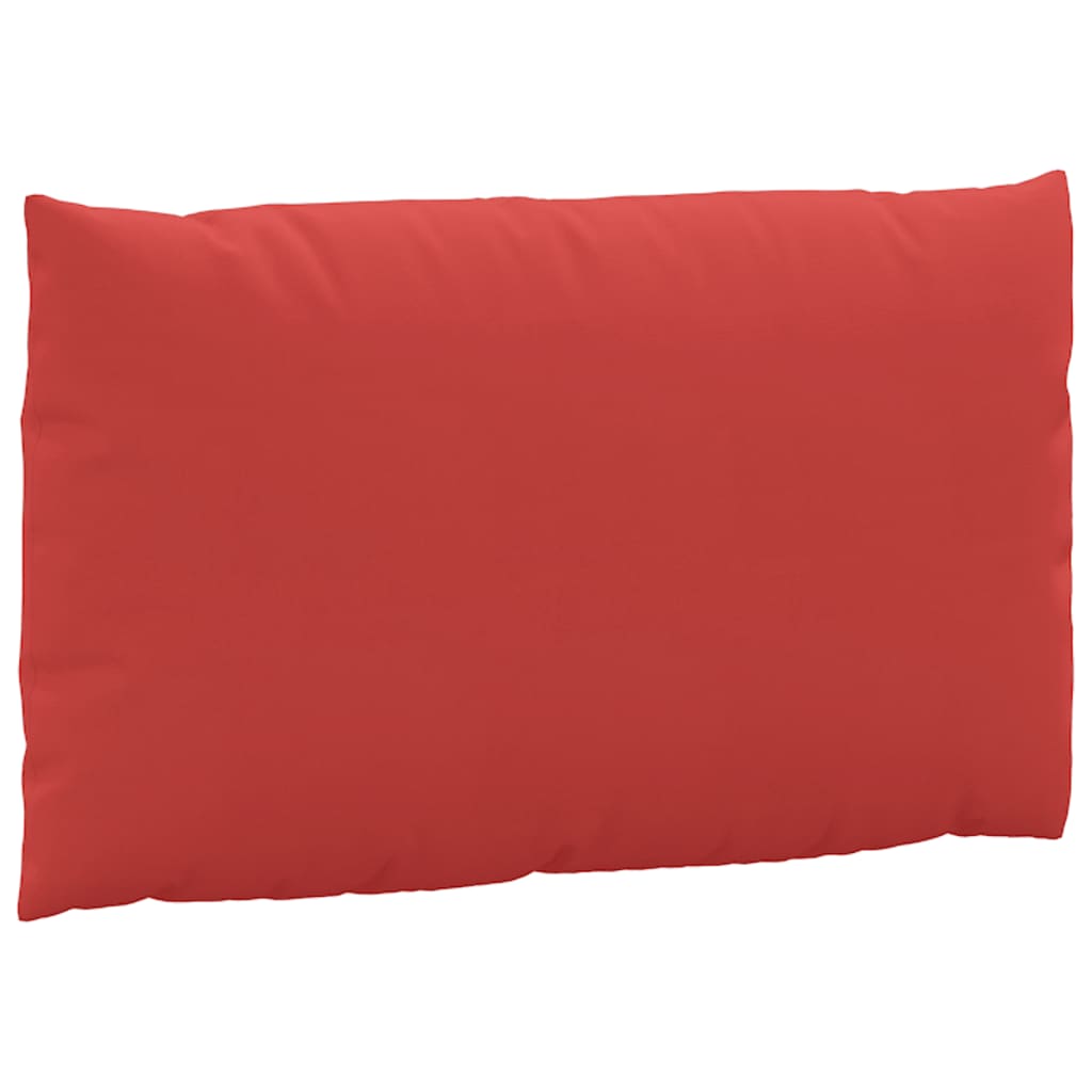 Set of three red Oxford fabric cushions for pallet furniture, including seat, back, and side.