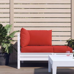 Set of three red Oxford fabric cushions for pallet sofa, including seat, back, and side.