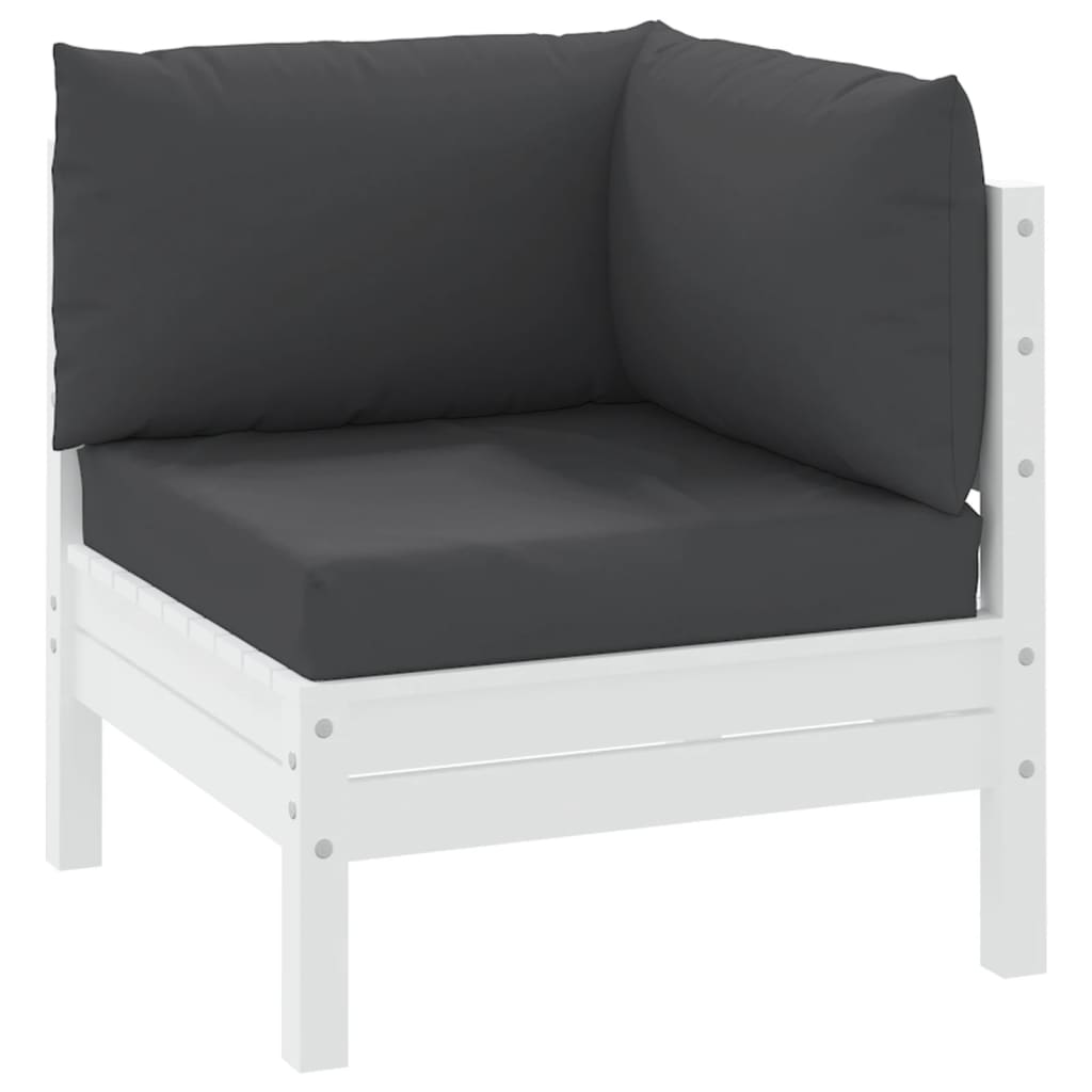 Set of three black Oxford fabric cushions for pallet furniture, including seat, back, and side.
