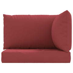 Three-piece wine red Oxford fabric pallet cushions set with seat, back, and side pillows.