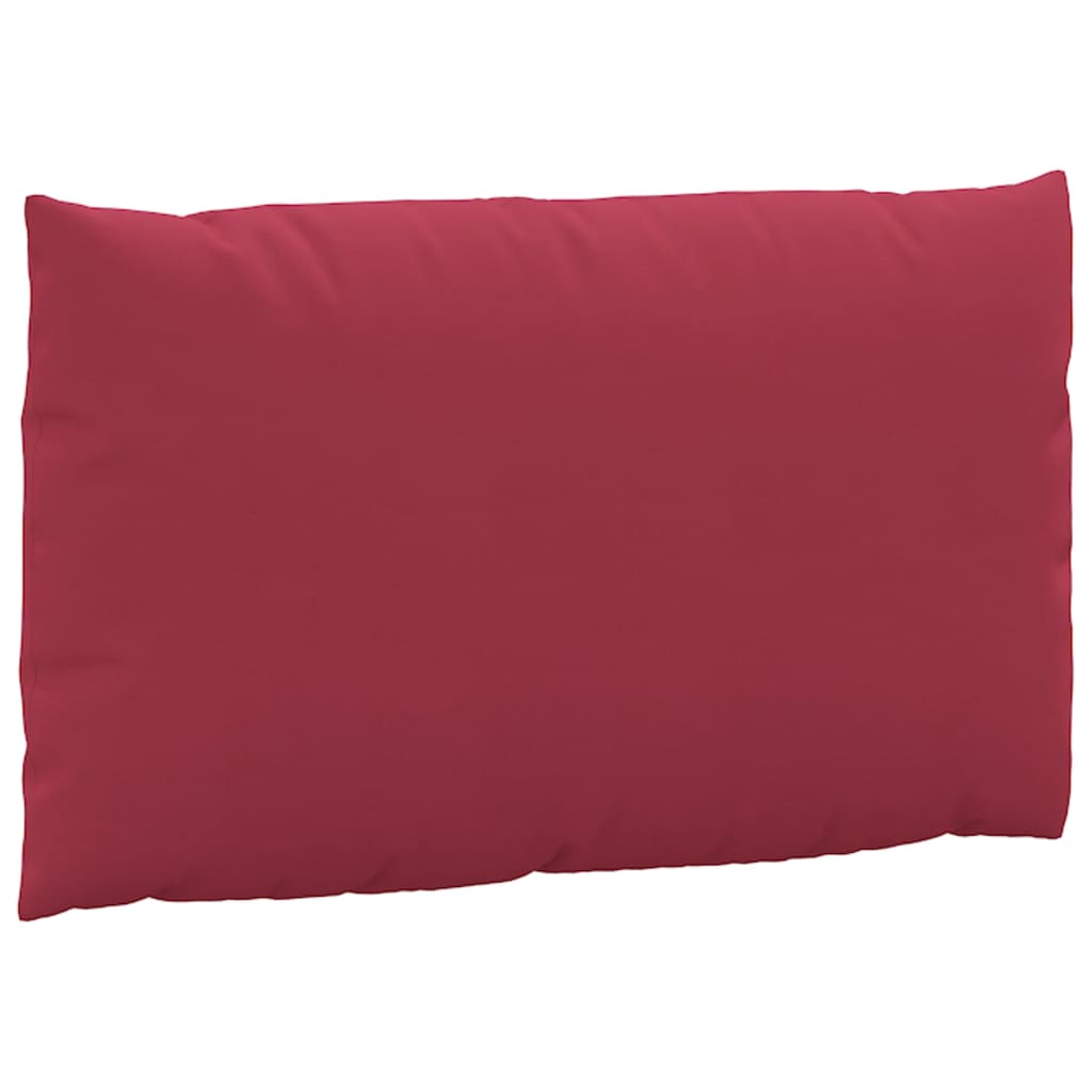 Three-piece set of wine red Oxford fabric cushions for pallets, including seat, back, and side.