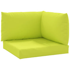 Bright green Oxford fabric pallet cushions, 3-piece set with corner, seat, and back pieces.