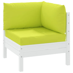 Bright green Oxford fabric pallet cushions set with three pieces: seat, back, and corner.