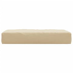 Beige Oxford fabric pallet cushion, water-resistant and rectangular.