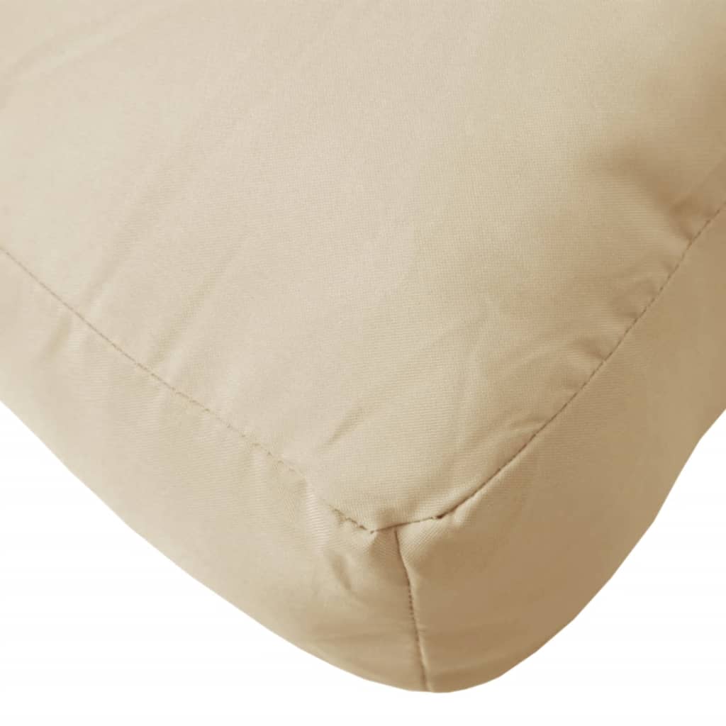 Beige Oxford fabric pallet cushion, water-resistant and square-shaped.