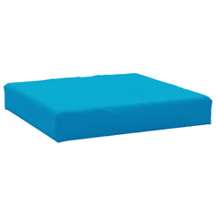 Light blue water-resistant Oxford fabric pallet cushion, square and plush.