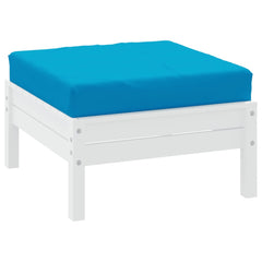 Light blue water-resistant Oxford fabric pallet cushion, square and plush.