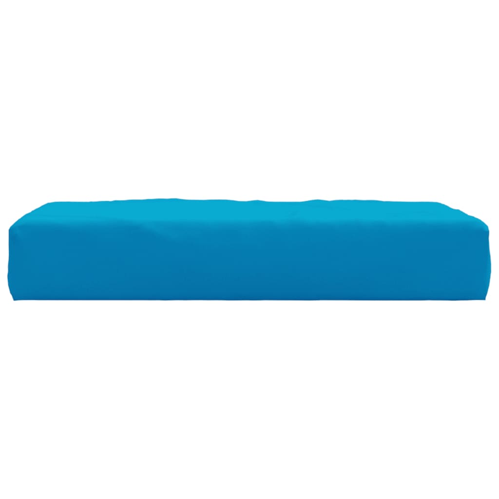 Light blue water-resistant Oxford fabric pallet cushion, 23.6 inches square and 2.4 inches thick.