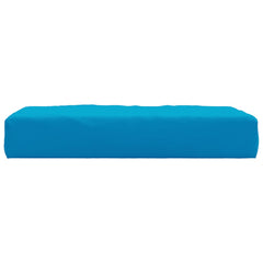 Light blue water-resistant Oxford fabric pallet cushion, 23.6 inches square and 2.4 inches thick.