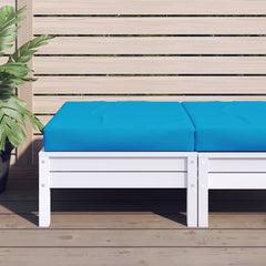 Light blue water-resistant Oxford fabric pallet cushion on white frame, 23.6 inches square.