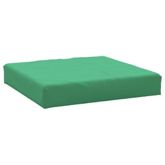 Green water-resistant Oxford fabric pallet cushion, square and plush.