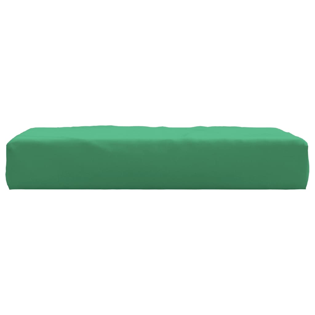 Green Oxford fabric water-resistant pallet cushion, square and plush for outdoor use.