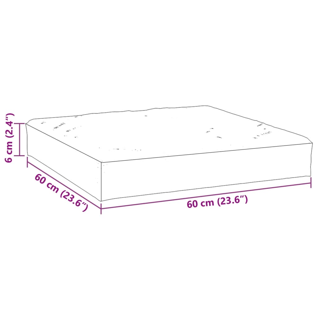 Green Oxford fabric pallet cushion measuring 60x60 cm and 6 cm thick, water-resistant.