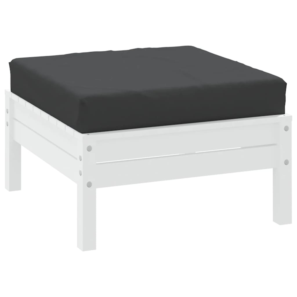 Black Oxford fabric pallet cushion, 23.6x23.6x2.4 inches, on white pallet.
