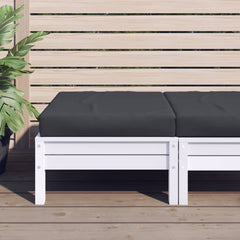 Black Oxford fabric pallet cushion, 23.6x23.6x2.4in, on white wooden bench.