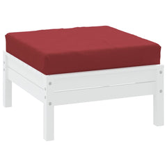 Wine red Oxford fabric pallet cushion, 23.6x23.6x2.4 inches, on white wooden frame.