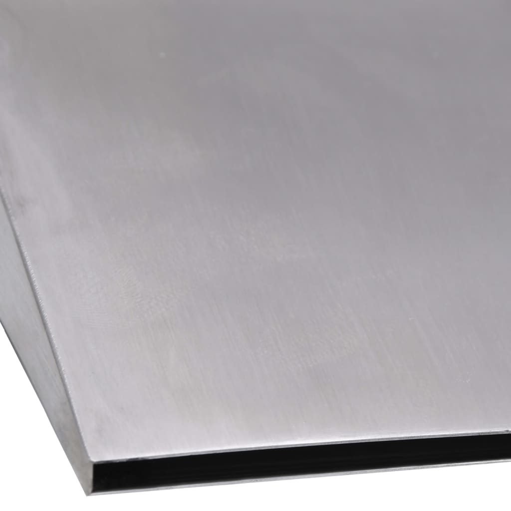 Silver stainless steel pool fountain, 17.7 x 10.2 x 5.1 inches, with angled design.