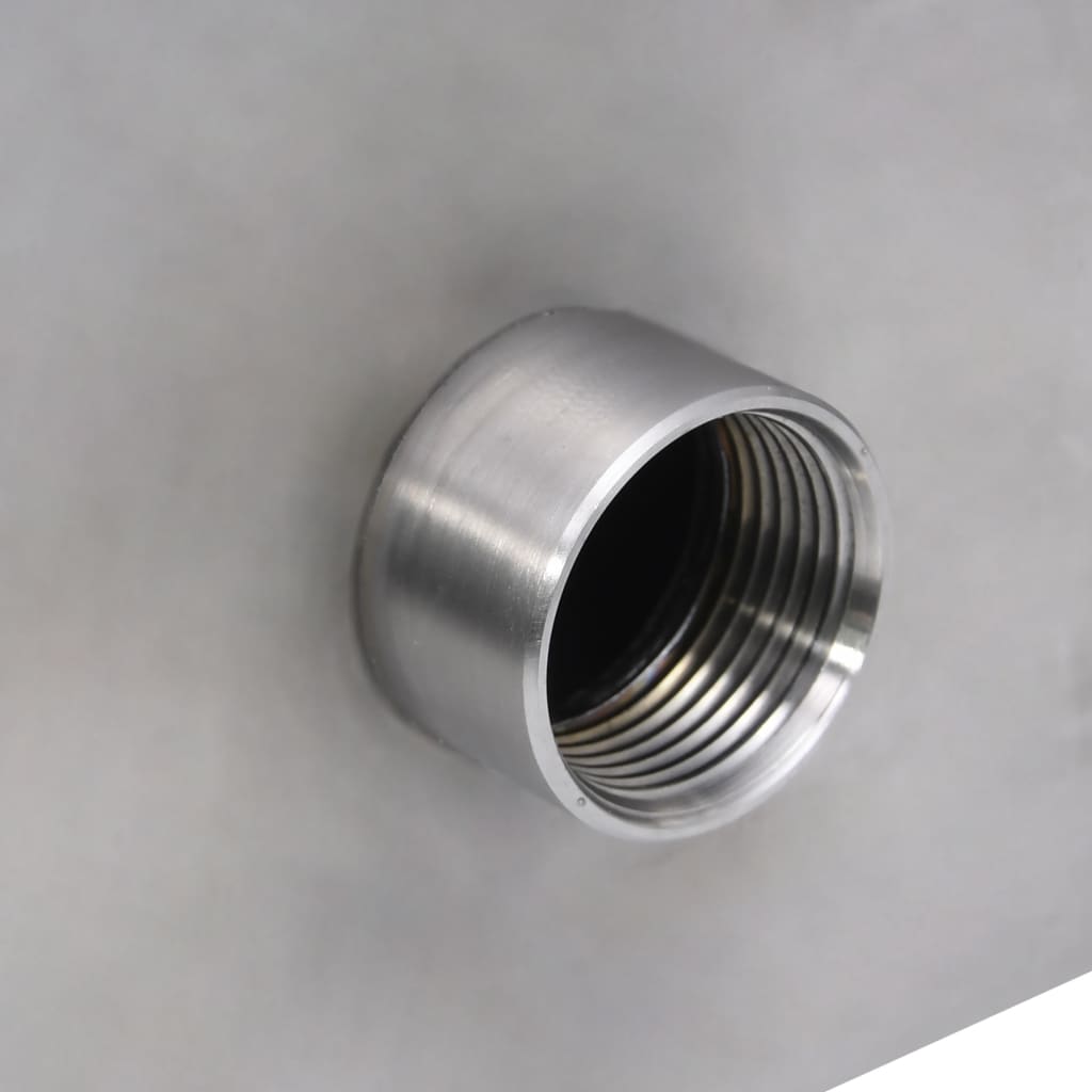 Silver stainless steel pool fountain with threaded base, 17.7x10.2x5.1 inches.