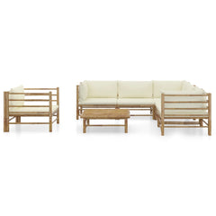 Garden Lounge Set Bamboo, Cream White 100% Polyester Large