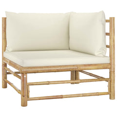 Garden Lounge Set Bamboo, Cream White 100% Polyester Large