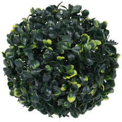 Four 4.7-inch artificial green boxwood balls made of polyethylene.
