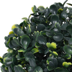 Four 4.7-inch artificial green boxwood balls made of polyethylene.