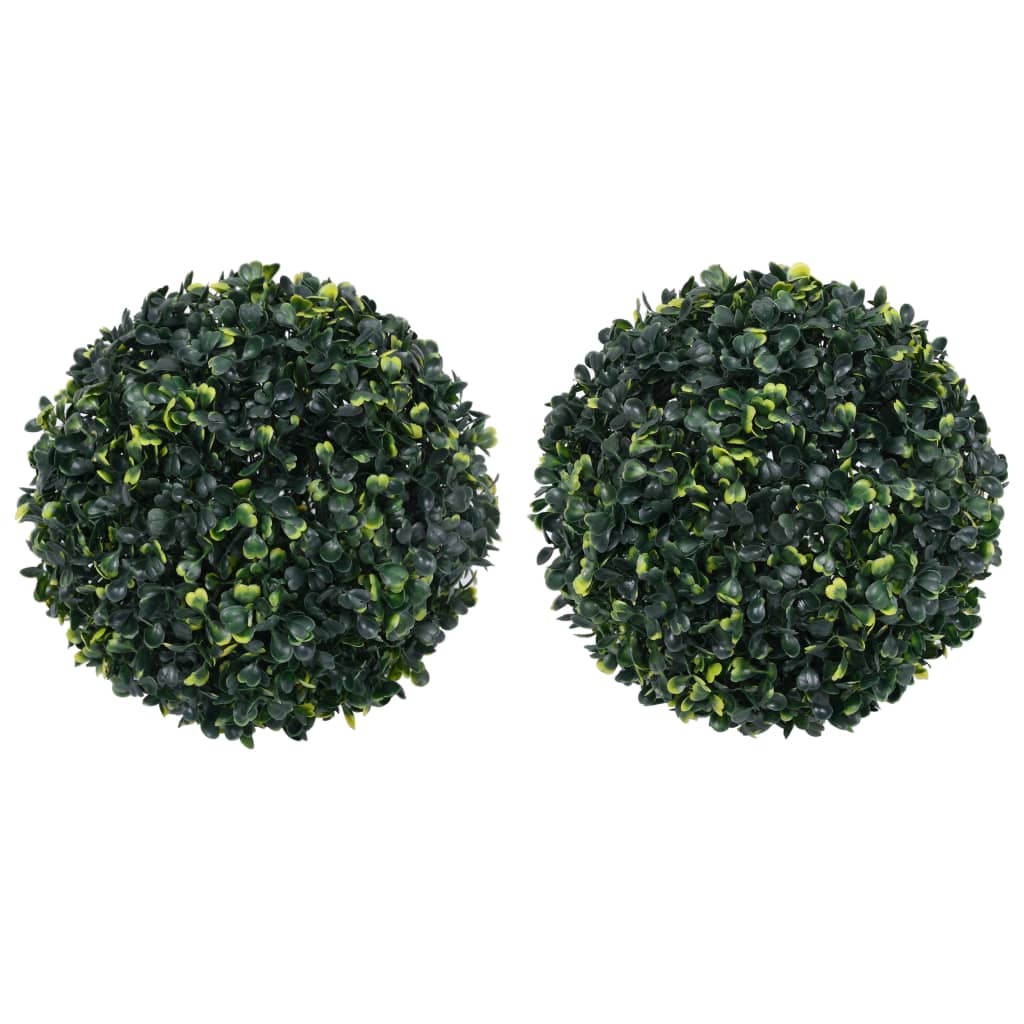 Two 17.7-inch green artificial boxwood balls made of polyethylene.
