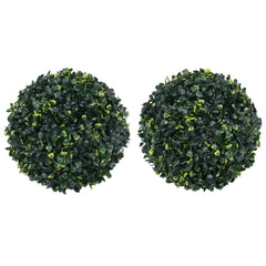 Two 17.7-inch green artificial boxwood balls made of polyethylene.