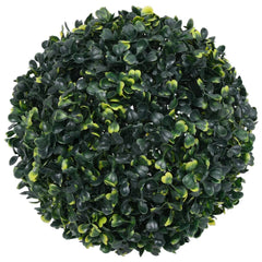Two green artificial boxwood balls made of polyethylene, each 17.7 inches in diameter.
