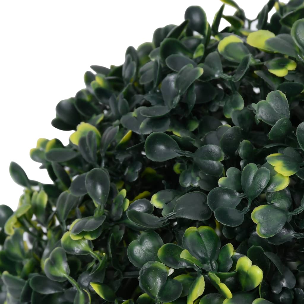 Two 17.7-inch artificial green boxwood balls made of polyethylene.