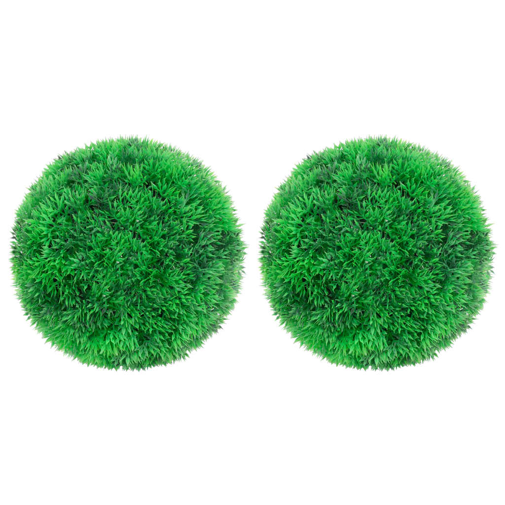 Two green artificial boxwood balls, 8.7 inches each, made of polyethylene.